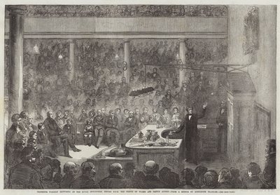 Le professeur Faraday donnant une conférence à la Royal Institution, devant SAR le prince de Galles et le prince Albert - Alexander Blaikley